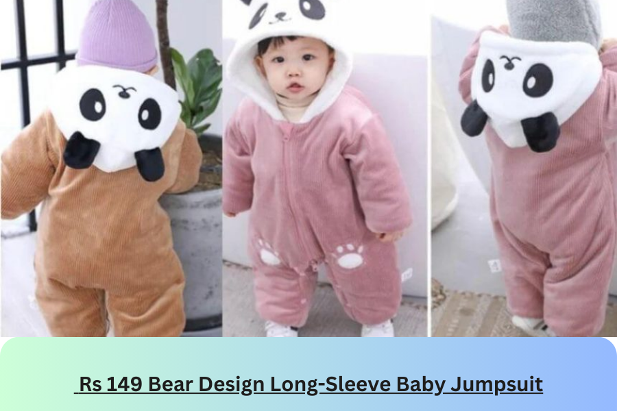 Rs 149 Bear Design Long-Sleeve Baby Jumpsuit